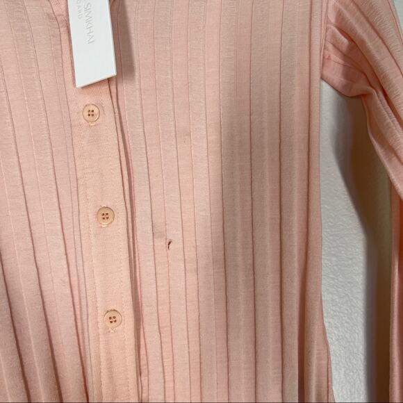 FLAWED JONATHAN SIMKHAI STANDARD Cal Compact Rib-Knit Polo Shirt Rosebud Small - Picture 6 of 8